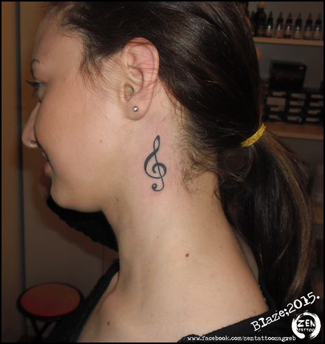 Little neck violin key; tattoo by Blaze  www.facebook.com/zentattoozagreb Violin Tattoo Design, Cat Playing Violin Tattoo, Violin Key Tattoo, Tiny Violin Tattoo, Music Notes Tattoo On Neck, Key Tattoo, Word Tattoos, Neck Tattoo, Ear Tattoo