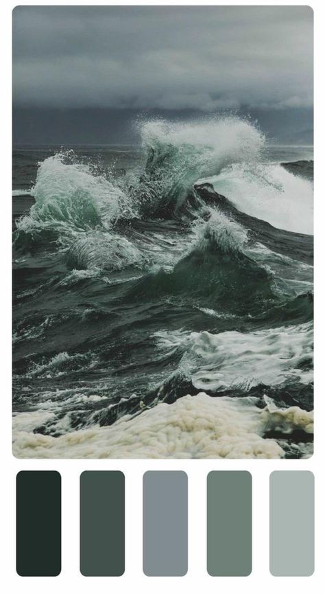 Lightning Storm Color Palette, Stormy Bedroom Aesthetic, Stormy Ocean Color Palette, Storm Colour Palette, Stormy Sea Color Palette, Moody Coastal Color Palette, Stormy Bathroom, Angry Color Palette, Ocean Storm Stormy Sea