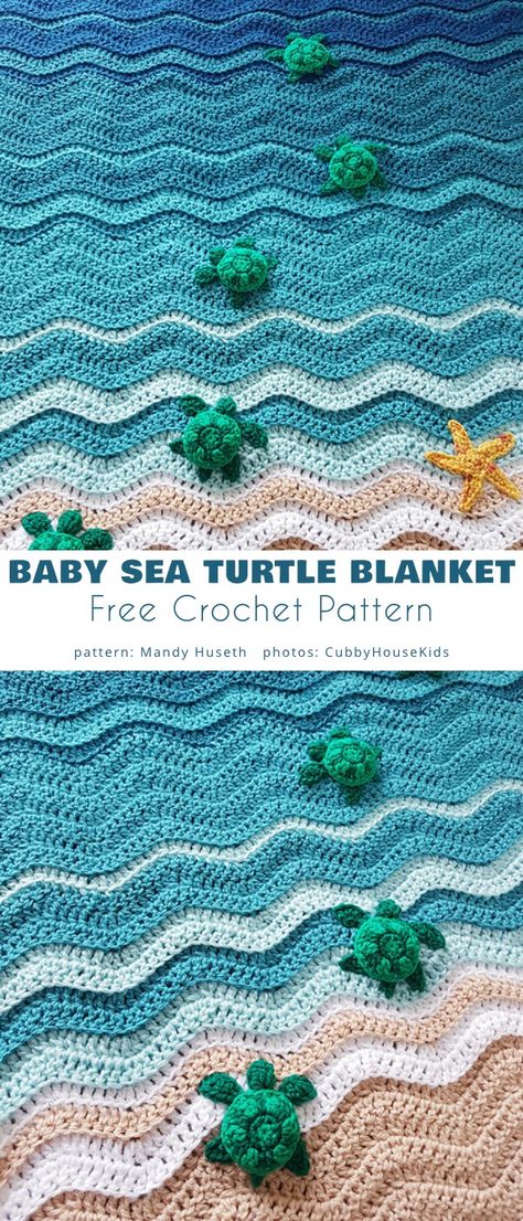 Baby Sea Turtle Blanket Seascape Crochet Blanket, Under The Sea Baby Blanket, Turtle Afghan Crochet Pattern Free, Crochet Fish Baby Blanket Pattern, Turtle Beach Blanket Crochet, Ocean Lovey Crochet, Seaside Crochet Blanket, Seashell Crochet Blanket, Under The Sea Crochet Blanket