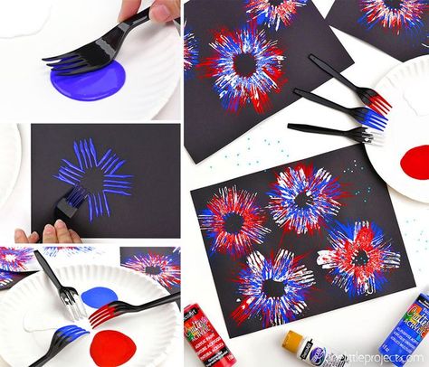 July Crafts For Kids, 4th Of July Crafts, American Flag Crafts, Firework Painting, Fourth Of July Crafts For Kids, Fireworks Craft, Hedgehog Craft, Flag Crafts, 4th July Crafts