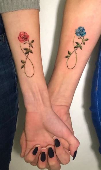 50 Trendy Sister Tattoos, Ideas, & Meanings - Tattoo Me Now Sister Arm Tattoos, Sister Tattoos For 6 Sisters, Sister Tattoos With Flowers, Tattoo For Sister In Law, Sister Floral Tattoo, Best Friend Tattoos With Flowers, Classy Sister Tattoos, Friendship Wrist Tattoos, Infinity Tattoo Sisters