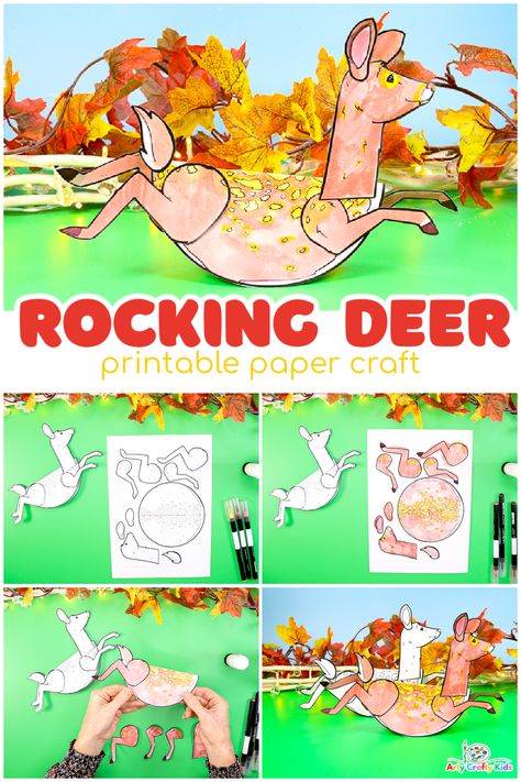 Send this adorable Rocking Deer Craft into a graceful gallop with a single tap of the finger. A fun and engaging printable coloring craft that's perfect for parents and teachers who are looking for an easy animal craft for forest topic! Deer Craft, Raccoon Craft, Jungle Animal Crafts, Forest Animal Crafts, Paper Animal Crafts, Deer Printable, Sea Animal Crafts, Kids Animal Art, Zoo Animal Crafts