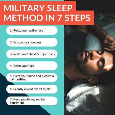 😴 The “Military Method” for Falling Asleep Fast 😴 Want to know the 7-step sleep protocol used by U.S. Navy fighter pilots back in World War II? They faced grueling schedules and needed to be able to fall asleep fast, so this method – which was supposed to work in just two minutes! – was created. Here’s how it works: ✅ Relax your entire face. Close your eyes and take a deep breath. Relax all of your facial muscles, including the muscles around your eyes, mouth, and jaw. ✅ Drop your shoul... How To Fall Asleep Quickly, Fall Asleep Fast, Baby Sleep Schedule, Natural Fertility, Mind Relaxation, Facial Muscles, Falling Asleep, Fall Asleep Faster, Sleep Problems