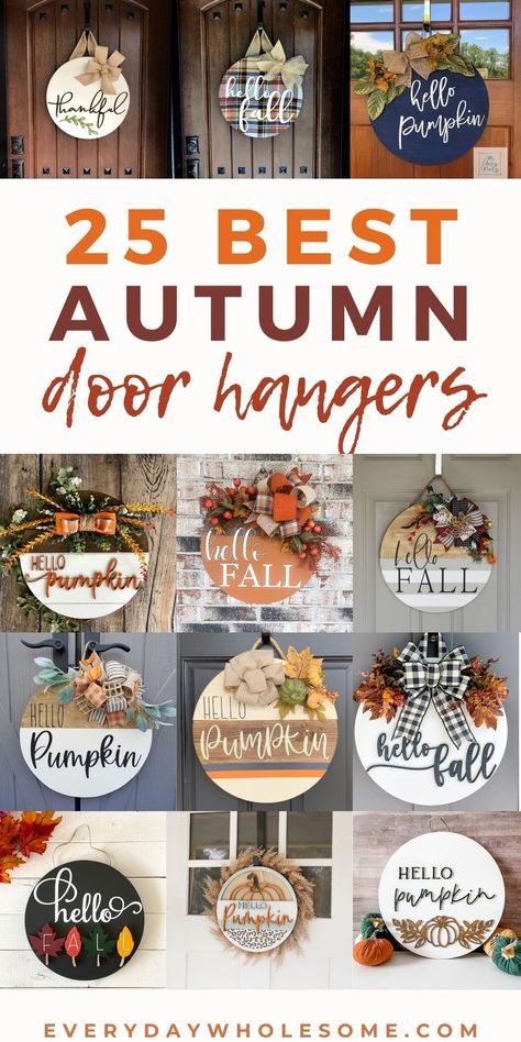 Fall Signs For Front Door, Fall Wood Wreaths For Front Door, Happy Fall Door Hanger, Fall Wood Rounds Diy, Simple Fall Door Hangers, Pumpkin Wooden Door Hangers, Cute Fall Door Hangers, Fall Sign Ideas Diy, Fall Crafts Diy For The Home Front Porch