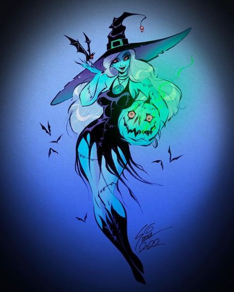 Horror Pinup, Pin Up Halloween, Sveta Shubina, Creepy Witch, Halloween Trio, Halloween Pin Up, Witch Drawing, Pin Up Drawings, Halloween Wallpaper Cute