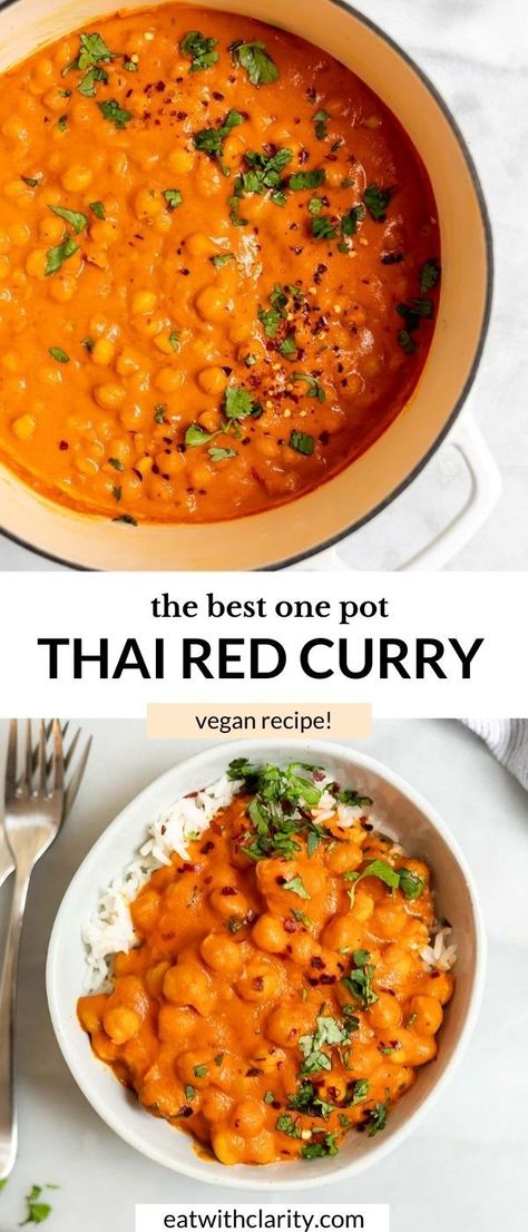 Vegan Red Thai Coconut Curry, Essen, Red Coconut Curry Vegetarian, Chickpea Curry No Coconut Milk, Red Curry Chickpeas, Thai Red Curry Chickpeas, Red Curry Recipe Vegetarian, High Protein Vegan Curry, Chickpea Curry Without Coconut Milk