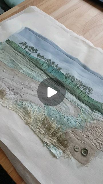 Couture, Slow Stitch Landscape, Fabric Pictures Ideas, Crochet Landscape, Alison Whateley, Landscape Textiles, Textile Landscapes, Stitched Collage, Sewing Collage