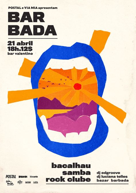 BARBADA is an event that happens in Brazil. It's focused on contemporary music and features performances by local and national bands and DJs. Both the event and the design of the posters intend to carry the rich brazilian culture. www.facebook.com/festabarbada International Style Graphic Design, Graphic Music Poster, Brazil Graphic Design, Poster Design Styles, Contemporary Poster Design, Cultural Event Poster Design, Poster Inspo Graphic Design, Art Event Poster Design, Events Poster Design