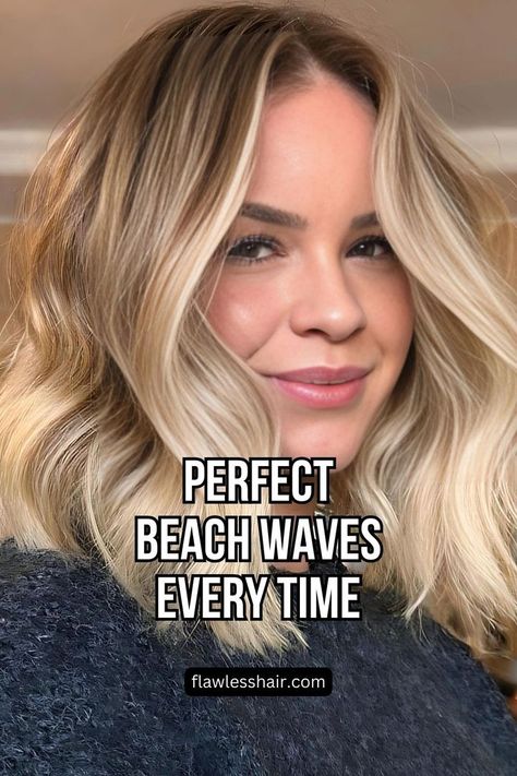 Beach Waves Using Heat Styling Tools How To Get Waves In Medium Length Hair, Perfect Waves Hair, Curling Iron Shoulder Length Hair, Fine Hair Beach Waves, Lob Waves Tutorial, How To Create Beach Waves With Flat Iron, Curling Iron Beach Waves Short Hair, Be Achy Waves With Flat Iron, Shoulder Length Waves How To Do