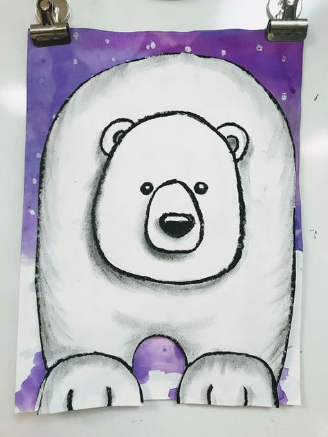 Elements of the Art Room: 2nd grade Polar Bears, elementary art lesson, winter art lesson for kids, art lesson for kids, #elementaryart #art #polarbear #artlesson #winterart #winter #value #2ndgradeart Art 2nd Grade, January Art, Polar Bear Craft, Classe D'art, Winter Art Lesson, First Grade Art, Polar Bear Art, Art Spatial, 2nd Grade Art