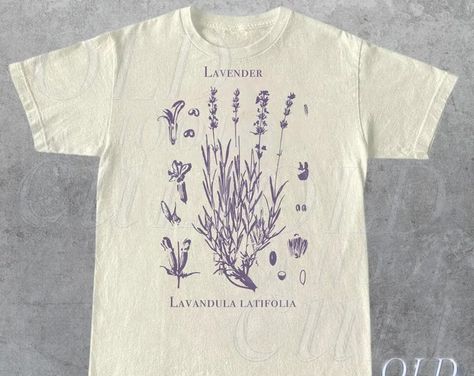 oldschoolcult - Etsy Vintage Lavender, Botanical Shirt, Nature Shirts, Mens Long Sleeve Tee, Adulting Shirts, Summer Shirts, Fashion Games, New Outfits, Cotton Shirt