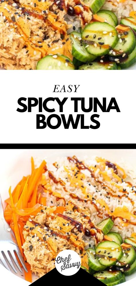 Tuna Bowl Recipe, Spicy Tuna Bowl, Tuna Bowls, Tuna Sushi Bowl, Tuna Lunch, Healthy Tuna Recipes, Tuna Bowl, Tuna Fish Recipes, Sushi Bowl Recipe