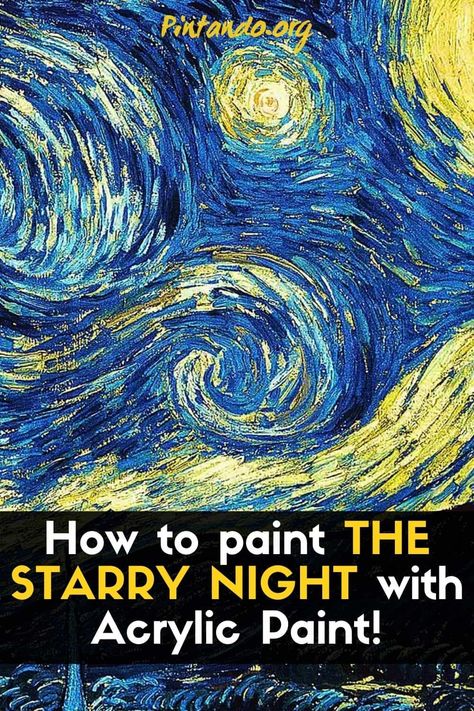 In this video, we will teach you how to paint The Starry Night, by Vincent Van Gogh, step by step, with acrylic paints. Enjoy The Video! #painting #painting #Vangogh #starrynight #art #famousworks Step By Step Starry Night Painting, Van Gogh Step By Step, How To Paint Starry Night Step By Step, How To Draw Starry Night, Easy Starry Night Painting, Starry Night Tutorial, Van Gogh Art Lesson, Creative Library, Jean Art