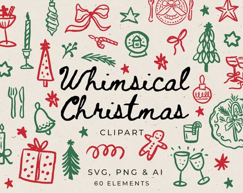 Fully Hand-drawn big bundle of Christmas Illustrations in Whimsical style. This set includes 60 hand-drawn elements such as a Christmas tree, cheers coupe, presents, Christmas evening, candles, ginfer bread, etc. If you are looking for a clipart to create an invitation for a Christmas party, rehearsal dinner, menus, etc. Easy editable in Canva. PERSONAL USE: It can be used for end products, not for sale. You may not forward, share, sell, or distribute this product. They are provided for non-commercial use only. You aren't allowed to resell my product as your own on Etsy and other selling platforms. COMMERCIAL USE If you want to use these illustrations for commercial purposes, you must buy a Commercial License listing. This type of license allows you to use illustrations for creating up to Christmas Party Drawing, Whimsical Christmas Illustration, Christmas Simple Illustration, Holiday Illustration Design, Christmas Aesthetic Design, Christmas Cookie Illustration, Winter Wonderland Illustration, Christmas Illustration Cute, Canva Christmas