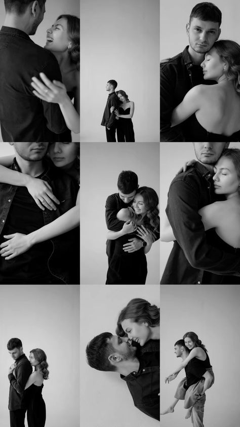 Engagement Photo Poses Studio, Couples Shoot Studio, Black And White Couples Photoshoot, Couples Branding Photoshoot, Indoor Engagement Photos Studios, Couple Poses Photography Studio, Bed Couple Shoot, Intimate Picture Ideas, Indoor Couple Photoshoot Ideas