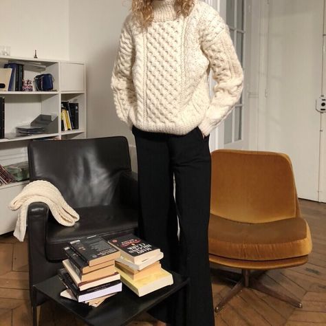 @excess_only on Instagram: “Blending into the interior  Check out our Aran sweater online☝️” Aran Sweater Outfit, Capricorn Placements, Capricorn Moodboard, Sweater Aesthetic, Gallagher Girls, Aran Knit, Aran Sweater, Sweater Outfit, Aesthetic Cute