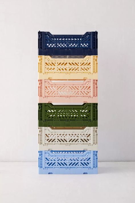 HAY Color Storage Crate | Urban Outfitters Organisation, Hay Crates, Urban Outfitters Furniture, Hay Box, Spring Cleaning Organization, Storage Crate, Desk Essentials, Crate Storage, Apartment Furniture