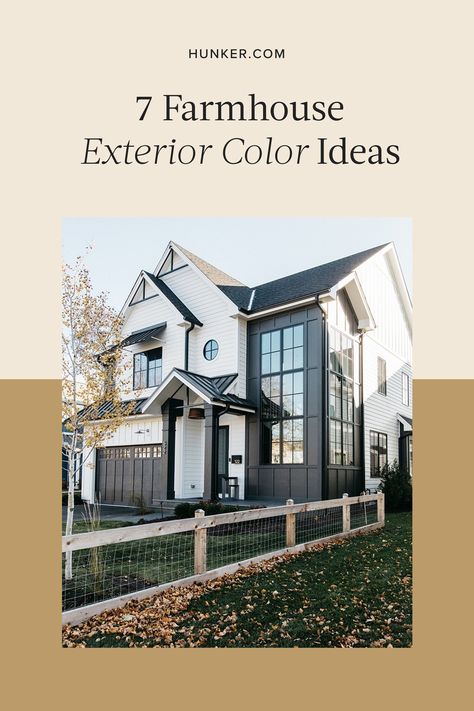 It's time to give the outside of your farmhouse home a colorful makeover. Scroll on for seven exterior color ideas that will get you started on the right foot. #hunkerhome #exteriorcolor #homeexteriorideas #farmhouseexterior #farmhouseexteriorcolorideas Exterior Color Ideas, Farmhouse Exterior Paint, Modern Farmhouse Exterior Colors, Farmhouse Exterior Paint Colors, Home Exterior Ideas, Farmhouse Outside, Farmhouse Exterior Colors, Shutter Colors, White Shutters