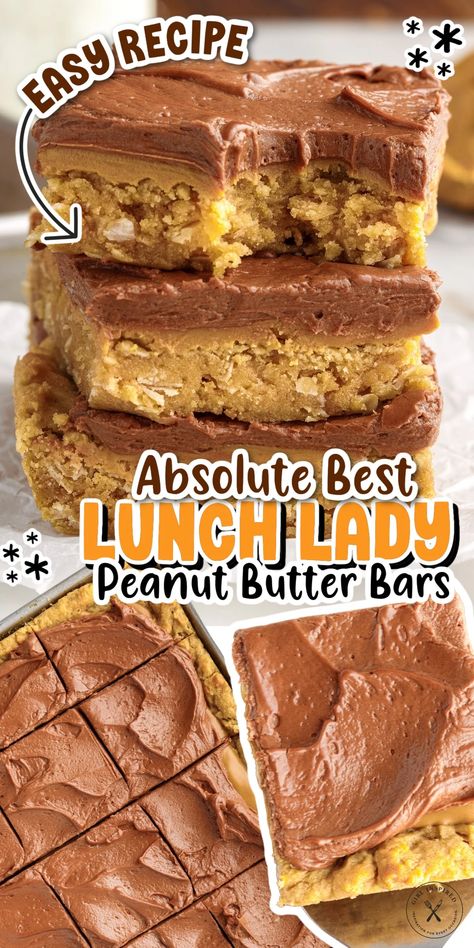 Lunch Lady Peanut Butter Bars, Popular In School, Lunch Lady Brownies, Peanut Butter Bars Recipe, Peanut Butter Oatmeal Bars, School Lunch Recipes, Cafeteria Food, Peanut Butter Oatmeal Cookies, Dessert Bar Recipe