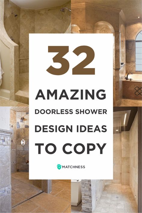 32 Amazing Doorless Shower Design Ideas - Matchness.com Corner Walk In Shower Ideas No Door, Walk In Shower No Glass Doors, Walkin Shower Ideas Master Suite, Walk In Shower With Wall No Door, Large Walk In Showers Master Suite, Doorless Showers Walk In, Doorless Shower Design, Master Shower Tile, Rustic Bathroom Shower