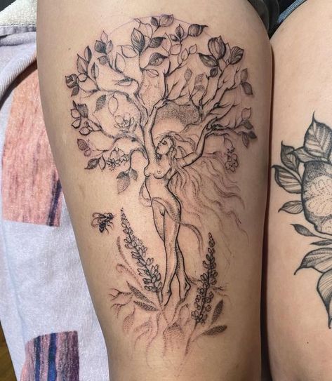 Gaia Tree Of Life Tattoo, Willow Tree Tattoo For Women, Mother Tree Tattoo, Woman Tree Tattoo, Mother Earth Tattoo, Willow Tattoo, Tree Tattoo Ideas, Woman Tree, Mother Tree