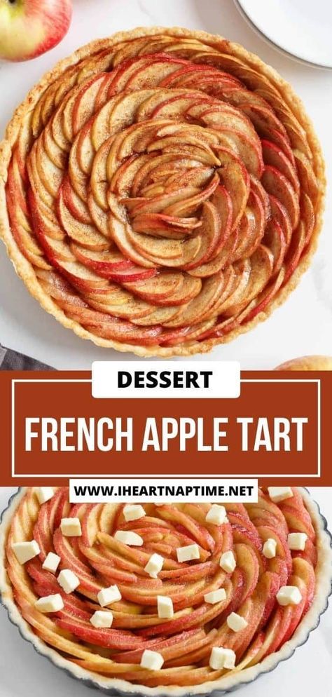 Tender, crisp apple slices nestled in a flaky crust, brushed with lemon juice, cinnamon, vanilla, and brown sugar, results in a French apple tart that is almost too pretty to eat! Apple Tart Recipe Easy, Apple Pie Tarts, Baked Apple Slices, Tart Crust Recipe, French Apple Tart, French Tart, Apple Tart Recipe, I Heart Naptime, Crisp Apple