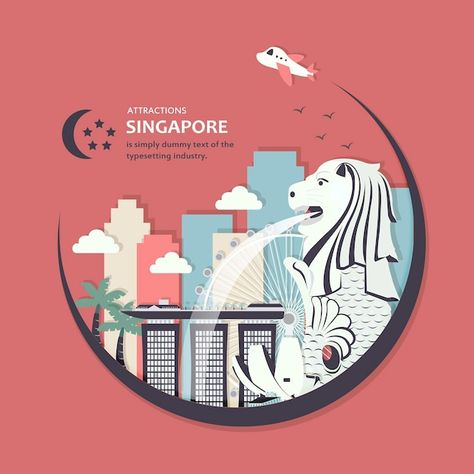 Singapore Illustration, Singapore Poster, Merlion Singapore, Malaysia Design, Wall Branding, Singapore Design, Singapore National Day, 80s Poster, Resto Bar