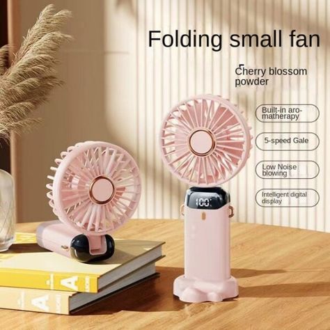 US $14.25 42％ Off | 5000mah Usb Handheld Fan Mini Portable Student Small fFan Digital Display Folding Fragrance Rechargeable Desktop Electric Fan Small Electric Fan, Portable Fans, Bladeless Fan, Portable Cooler, Handheld Fan, Personal Fan, Mobile Phone Stand, Pink Power, Desk Fan