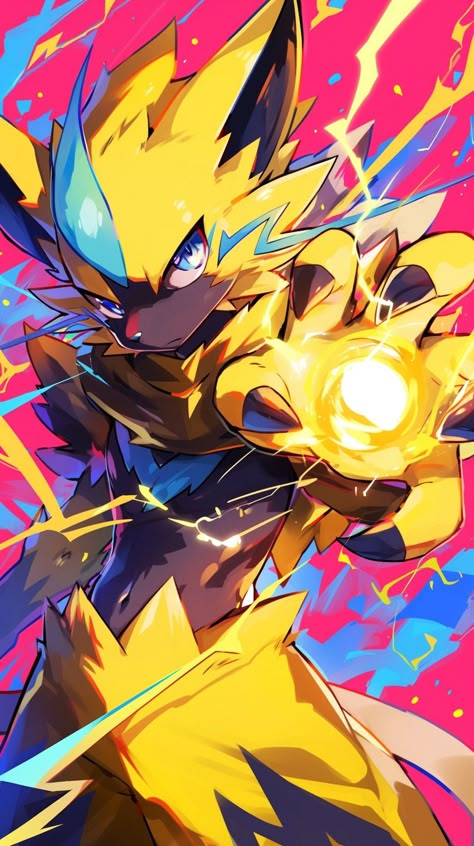 Zeraora in the style of Jujutsu Kaisen made by Silverbloom Zeraora Fanart, Pokemon Scizor, Pokemon Blaziken, Pokemon Zeraora, Zeraora Pokemon, Zeraora Art, Pokemon Full Art, Pokemon Anime Characters, Mythical Pokemon