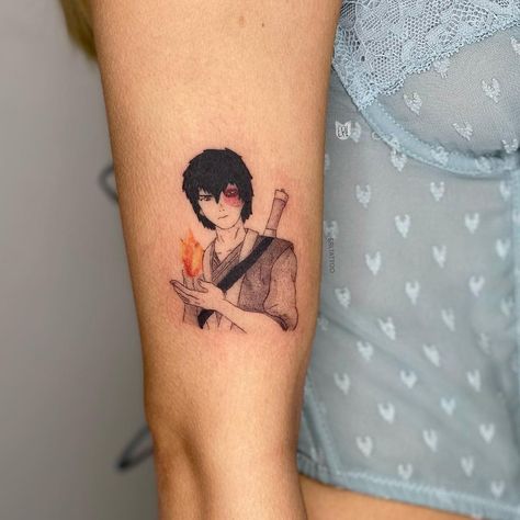 Erielle Bernardo on Instagram: “My first Zuko tattoo. Took around an hour and a half. Thank you for trusting me with this :) 🔥🧡 I’d love to do an Appa or Azula tattoo 😭…” Zuko Eyes Tattoo, Atla Appa Tattoo, Zuko Tattoos Simple, Prince Zuko Tattoo, Zuko Tattoos, Appa Avatar Tattoo, Appa Tattoo Design, Azula Tattoo, Atla Tattoo Design