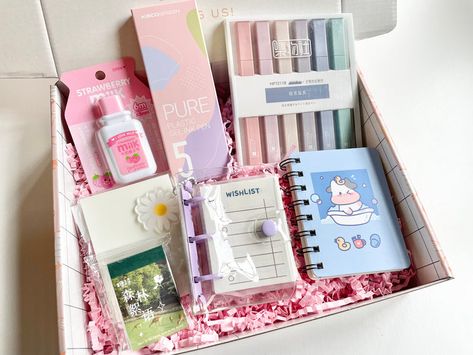 Stationery Boxes | Coral & Ink | Kawaii Stationery Store Beauty Box Gift, Pastel Highlighters, Journals Stickers, Bible Study Gifts, Candy Land Birthday Party, Kawaii Stationary, Birthday Room Decorations, Birthday Hampers, Candyland Birthday