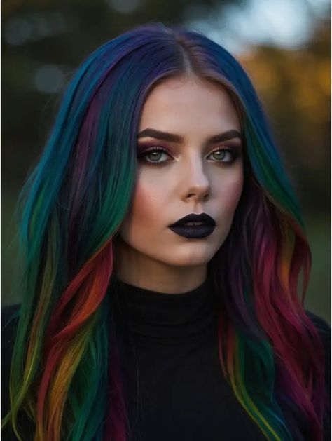 Top 29 Halloween Hair Color Trends You Need To Try For A Spooky Look Cool Toned Vivid Hair, Fall Rainbow Hair, Disney Hair Color, Fun Winter Hair Colors, Subtle Vivid Hair Color, Halloween Hair Dye Ideas, Multicolor Hair Ideas, Hair Color Half And Half, Cool Hair Color Ideas For Brunettes