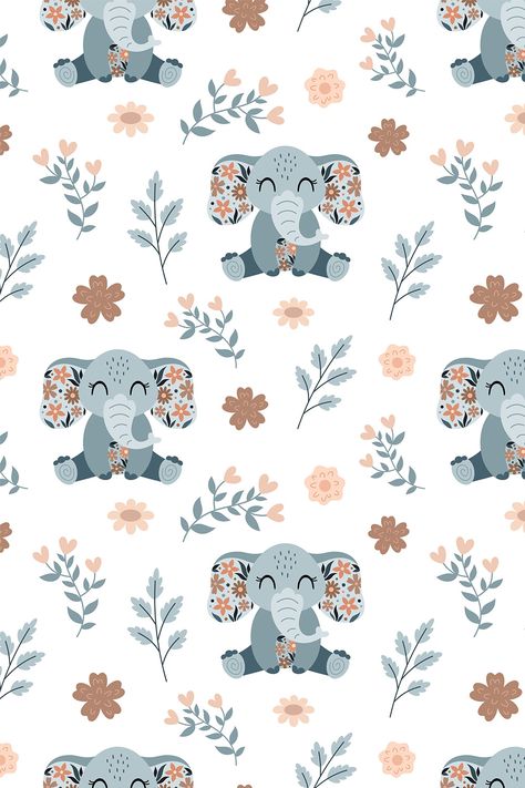 Kids Prints Pattern Fabrics, Kids Fabric Prints, Elephant Wallpaper, Colourful Wallpaper Iphone, Wallpaper Wa, Nursery Patterns, Baby Illustration, Flowers Digital, Floral Seamless Pattern