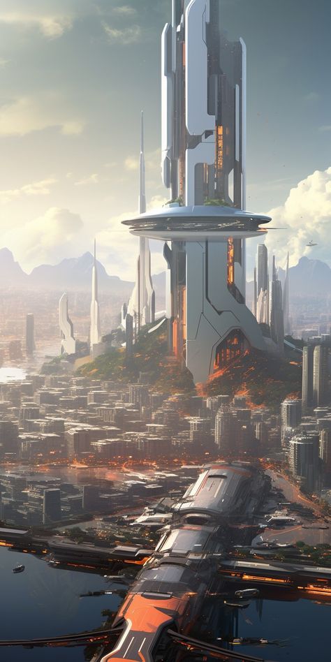 Space City Concept Art, Scifi City Concept Art, Sci Fi Building Concept Art, Futuristic Building Concept Art, Scifi Architecture, Kota Masa Depan, Scifi Design, Scifi Building, Scifi City