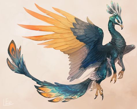 ArtStation - Peacock griffin, Saki Yamamura Creature Fantasy, Mythical Animal, Fantasy Beasts, Mythical Beast, Creature Drawings, Fantasy Creatures Art, Mythical Creatures Art, Mythological Creatures, Creature Concept Art