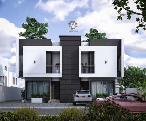 Semi Detached House Exterior, Modern Semi Detached House, Semi Detached House Design, Twin House Plan, Semi Detached House Plans, Apartment Building Plans, Shop Building Plans, Semi D, Double House