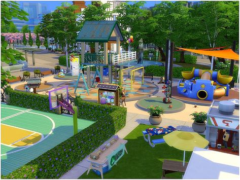 Sims4 Park Ideas, Sims 4 Newcrest Park, Sims Park Ideas, Sims 4 Parks, Sims 4 Park Builds, Sims 4 Park Layout, Park Ideas Design, Sims 4 Playground, Sims 4 Park Ideas