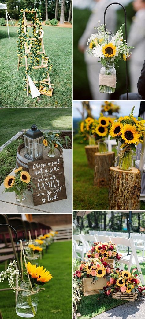 Sunflower Wedding Ideas, Fall Sunflower Weddings, Sunflower Wedding Decorations, Rustic Summer Wedding, Sunflower Themed Wedding, Rustic Wedding Decorations, Wedding Ceremony Ideas, Wedding Decoration Ideas, Summer Wedding Decorations