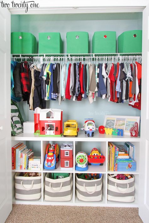 Toddler Closet Organization, Toddler Closet, Closet Features, Toddler Organization, Toddler Boy Room Decor, Boy Toddler Bedroom, Big Boy Bedrooms, Kids Closet Organization, Toddler Boys Room