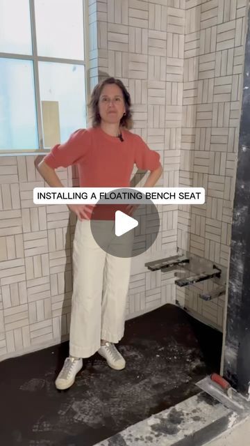 Shower With Built In Bench Seat, Shower Seats Ideas Benches, Built In Shower Bench, Floating Bench Seat, Floating Shower Bench, Bathroom Bench Seat, Floating Bench, Bathroom Bench, Bathroom Mirror Frame