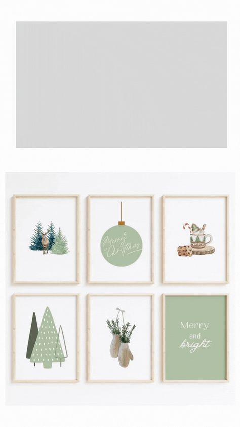 Boho Christmas Prints, Boho Christmas Painting, Green Xmas Decor, Modern Christmas Illustration, Christmas Cards Aesthetic, Watercolor Animal Paintings, Cute Gallery Wall, Woodsy Christmas Decor, Aquarell Christmas