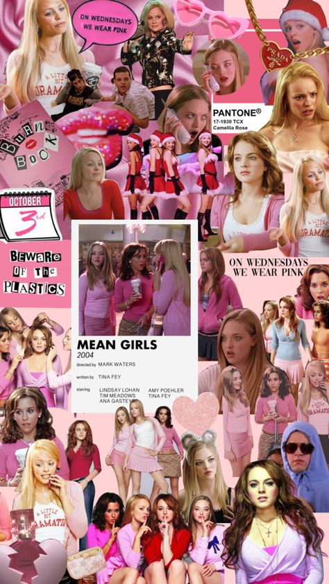 The Plastics Aesthetic, Mean Girls Movie Aesthetic, Mean Girls Poster Aesthetic, Mean Girls Aesthetic Poster, Plastics Mean Girls Aesthetic, Means Girls Aesthetic, Meangirls Movie Aesthetic, 2000s Mean Girl Aesthetic, Mean Girls Lockscreen