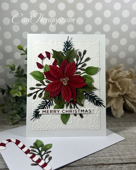 Spellbinders Christmas Cards, Die Cut Christmas Cards, Different Leaves, Card Making Flowers, Candy Cane Cards, Poinsettia Cards, Simple Christmas Cards, Handmade Christmas Card, Family Christmas Cards