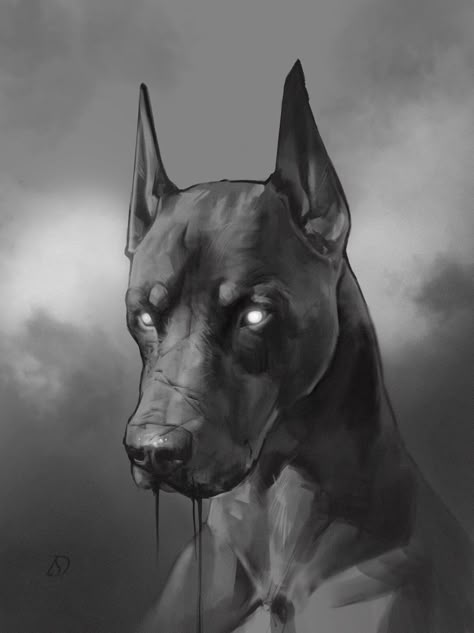 Evil dog, Stanislav Duminskiy on ArtStation at https://www.artstation.com/artwork/LeR5bK Scary Dog Drawing Reference, Scary Dog Art, Mad Dog Drawing, German Shepherd Drawing Reference, Dog Growling Drawing, Dog Biting Drawing, Creepy Dog Drawing, Demon Dog Drawing, Growling Dog Drawing