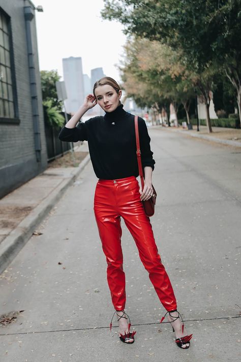 vinyl pants...... Red Vinyl Pants Outfit, Vinyl Pants Outfit, Vinyl Leggings Outfit, Shiny Outfits, Pvc Pants, Red Leather Dress, Red Leather Pants, Vinyl Pants, Best Loungewear