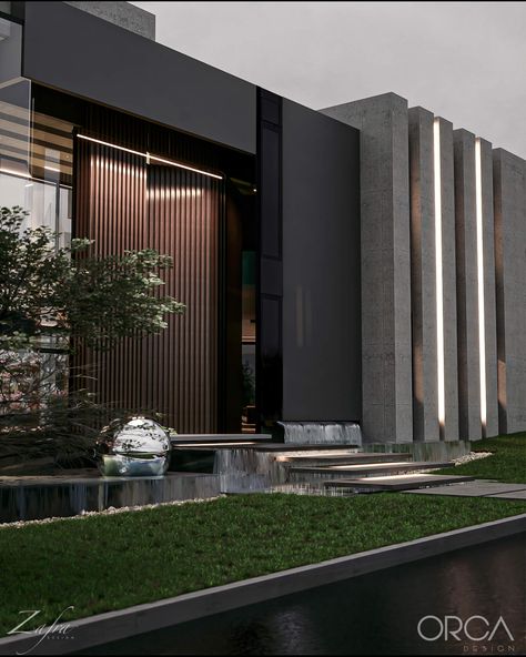 Black House Facade, Black Building Exterior, Mansion Modern Exterior, Black Luxury House Exterior, All Black Modern House, Modern Home Facade, Modern Luxury House Plans, Ultramodern House, Modern Luxury House Design