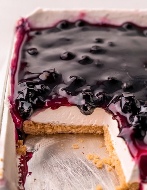 No Bake Blueberry Dessert Pretzel Cheesecake Dessert, Unique No Bake Cheesecake Recipes, No Bake Blueberry Cheesecake Recipe, Church Potluck Desserts, Blueberry Torte Recipes, Blueberry Cheesecake No Bake, No Bake Blueberry Dessert, Blueberry Cream Cheese Dessert, Blueberry Yum Yum