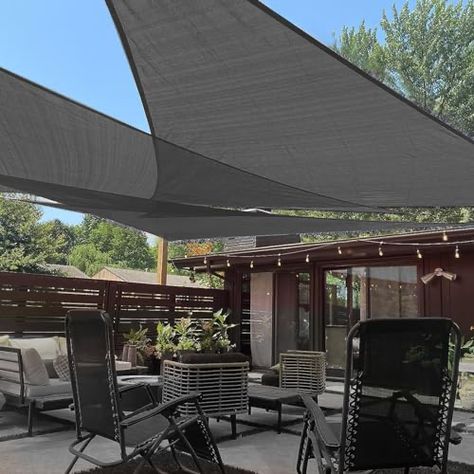 Fabric Shade Outdoor, Shade Sail Over Pool, Sunshade Ideas Outdoor Spaces, Sail Shades For Patio, Sun Shade Sail Ideas, Sun Sail Shade Ideas, Sun Shades For Patio, Backyard Carport, Triangle Sunshade