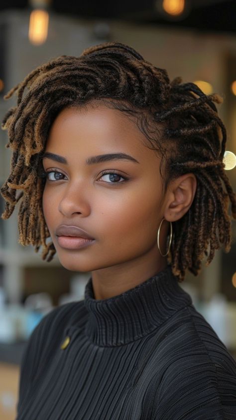 Dreadlocks Bob Hairstyles, Short Bob Hairstyles For Round Faces, Short Crochet Locs, Short Locs Women, Bob Faux Locs, African Women Hairstyles, Short Hair Locs, Locs Women, Faux Locs Bob