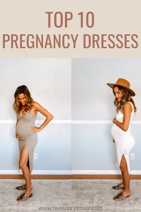 Ten casual pregnancy dresses that are perfect for any body type and all trimesters. All of these maternity dresses are budget friendly and super comfortable. The complete guide to these cute pregnancy dresses also has links to all the beautiful dresses! Summer Pregnancy Outfits 2024, Style The Bump Summer, Flattering Pregnancy Outfits, Dressing The Bump First Trimester, Flattering Outfits For Pregnant Women, Maternity Dress With Sneakers, Pregnancy Casual Outfits Summer, Maternity Dress Outfits Casual, Body Con Maternity Dress